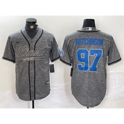 Men Detroit Lions 97 Aidan Hutchinson Grey Cool Base Stitched Baseball JerseyS