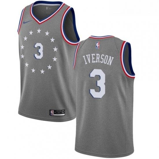 Youth Nike Philadelphia 76ers 3 Allen Iverson Swingman Gray NBA Jersey City Edition