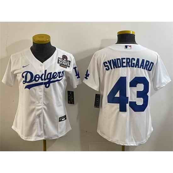 Women Los Angeles Dodgers 43 Noah Syndergaard White 2024 World Series Cool Base Stitched Baseball Jersey