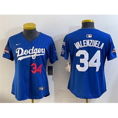 Women Los Angeles Dodgers 34 Toro Valenzuela Royal 2024 World Series Champions With Fernando Memorial Patch Alternate Limited Stitched Baseball Jersey 28Ru