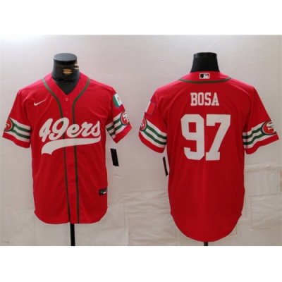 Men San Francisco 49ers 97 Nick Bosa Red With Patch Cool Base Stitched Baseball Jersey