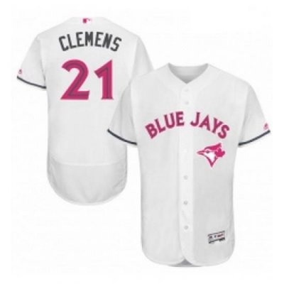 Mens Majestic Toronto Blue Jays 21 Roger Clemens Authentic White 2016 Mothers Day Fashion Flex Base Jersey