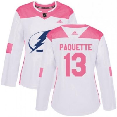 Womens Adidas Tampa Bay Lightning 13 Cedric Paquette Authentic WhitePink Fashion NHL Jersey