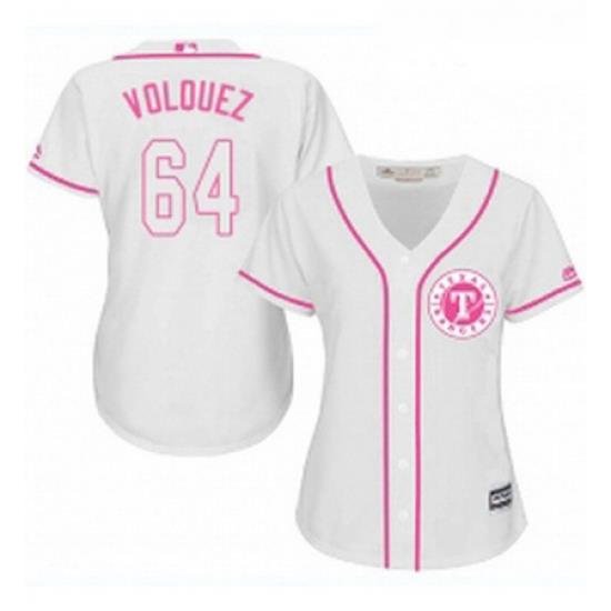 Womens Majestic Texas Rangers 64 Edinson Volquez Replica White Fashion Cool Base MLB Jersey