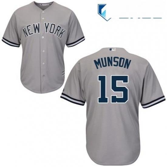 Youth Majestic New York Yankees 15 Thurman Munson Replica Grey Road MLB Jersey