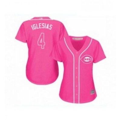 Womens Cincinnati Reds 4 Jose Iglesias Replica Pink Fashion Cool Base Baseball Jersey