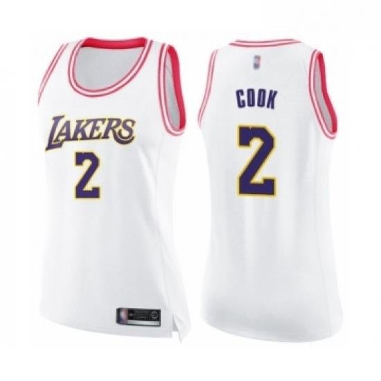 Womens Los Angeles Lakers 2 Quinn Cook Swingman White Pink Fashion Basketball Jersey