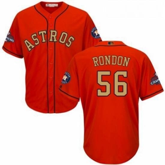 Mens Majestic Houston Astros 56 Hector Rondon Replica Orange Alternate 2018 Gold Program Cool Base MLB Jersey