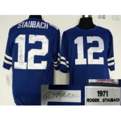 Dallas CoWboys 12 R Staubach Blue ThroWback M&N Signed NFL Jerseys