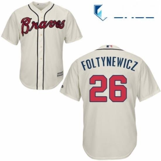 Youth Majestic Atlanta Braves 26 Mike Foltynewicz Replica Cream Alternate 2 Cool Base MLB Jersey