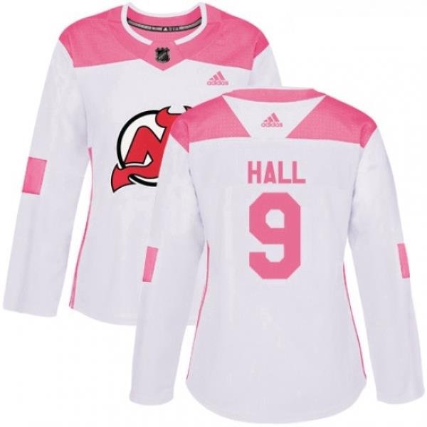 Womens Adidas New Jersey Devils 9 Taylor Hall Authentic WhitePink Fashion NHL Jersey