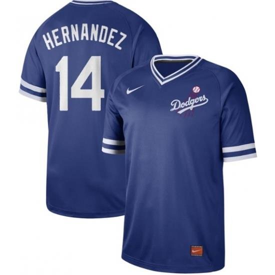 Mens Nike Los Angeles Dodgers 14 Enrique Hernandez Royal Authentic CooperstoWn Collection Stitched Baseball Jerse