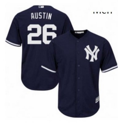 Mens Majestic New York Yankees 26 Tyler Austin Replica Navy Blue Alternate MLB Jersey