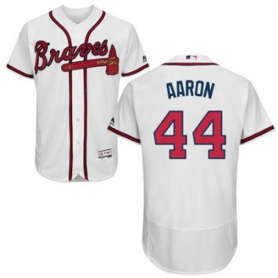 Mens Majestic Atlanta Braves 44 Hank Aaron White Home Flex Base Authentic Collection MLB Jersey