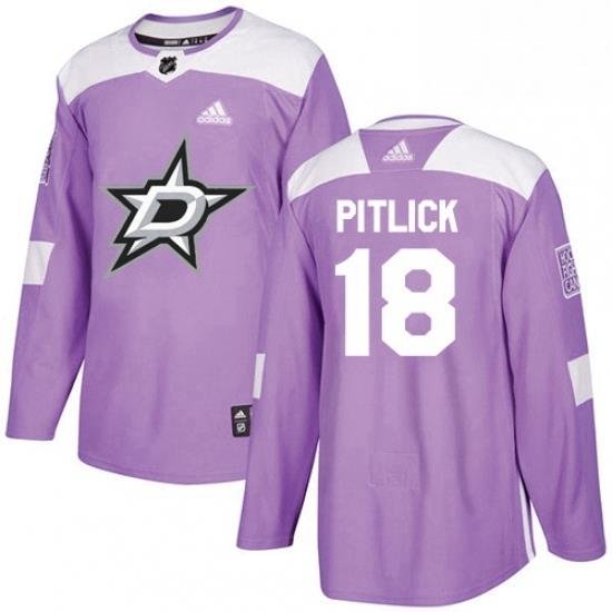 Mens Adidas Dallas Stars 18 Tyler Pitlick Authentic Purple Fights Cancer Practice NHL Jersey