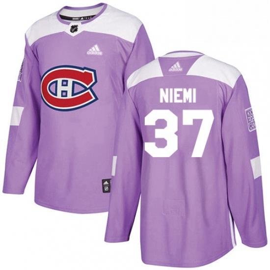 Mens Adidas Montreal Canadiens 37 Antti Niemi Authentic Purple Fights Cancer Practice NHL Jersey