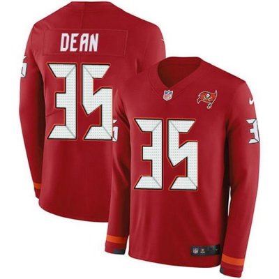 Nike Buccaneers 35 Jamel Dean Red Team Color Men Stitched NFL Limited Therma Long Sleeve Jersey