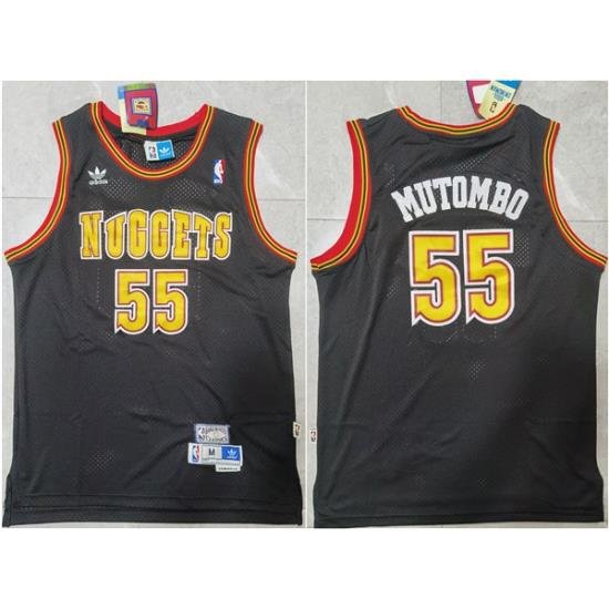 Men Denver Nuggets 55 Dikembe Mutombo Black Throwback Stitched Jersey