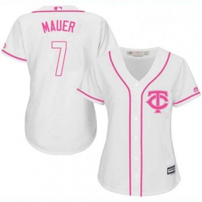 Womens Majestic Minnesota Twins 7 Joe Mauer Replica White Fashion Cool Base MLB Jersey