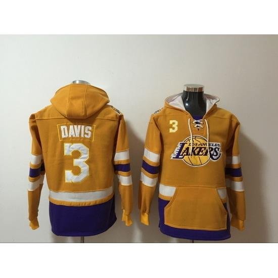 Men's Los Angeles Lakers #3 Anthony Davis Yellow Lace-Up Pullover Hoodie