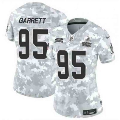 Women Cleveland Browns 95 Myles Garrett 2024 F U S E Arctic Camo Salute To Service Limited Stitched Jersey