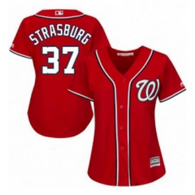 Womens Majestic Washington Nationals 37 Stephen Strasburg Authentic Red Alternate 1 Cool Base MLB Jersey