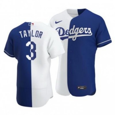 Men Los Angeles Dodgers 3 Chris Taylor Split White Blue TWo Tone Jersey