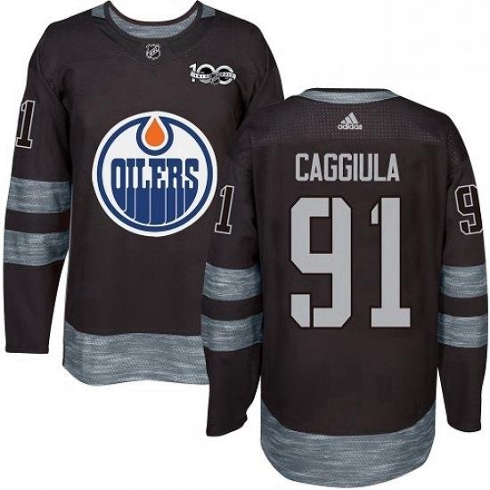 Mens Adidas Edmonton Oilers 91 Drake Caggiula Authentic Black 1917 2017 100th Anniversary NHL Jersey