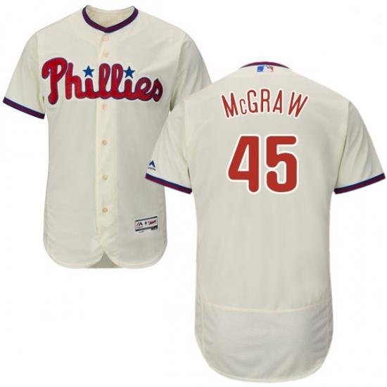 Mens Majestic Philadelphia Phillies 45 Tug McGraw Cream Alternate Flex Base Authentic Collection MLB Jersey