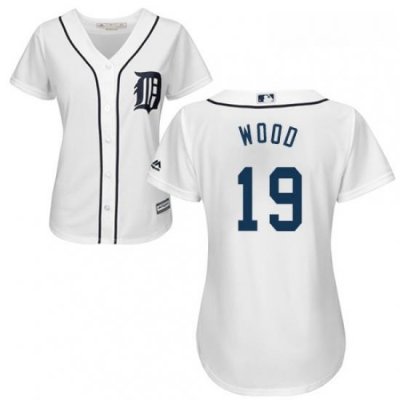 Womens Majestic Detroit Tigers 19 Travis Wood Replica White Home Cool Base MLB Jersey