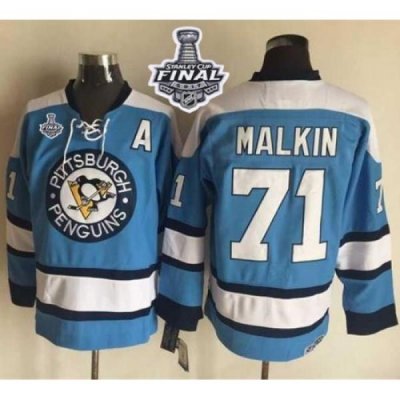 Penguins #71 Evgeni Malkin Blue Alternate CCM Throwback 2017 Stanley Cup Final Patch Stitched NHL Jersey