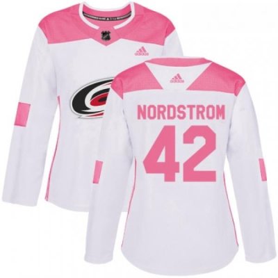 Womens Adidas Carolina Hurricanes 42 Joakim Nordstrom Authentic WhitePink Fashion NHL Jersey