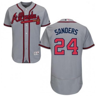 Mens Majestic Atlanta Braves 24 Deion Sanders Grey Road Flex Base Authentic Collection MLB Jersey