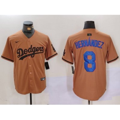 Men Los Angeles Dodgers 8 Kik E9 Hernandez Brown Cool Base Stitched Baseball Jersey 7