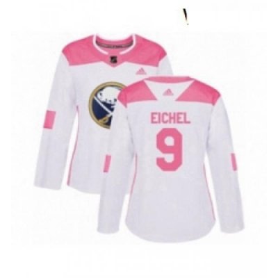 Womens Adidas Buffalo Sabres 9 Jack Eichel Authentic White Pink Fashion NHL Jersey