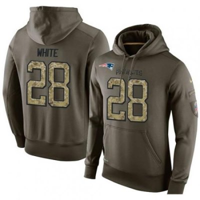 NFL Nike New England Patriots 28 James White Green Salute To Service Mens Pullover Hoodie