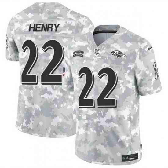 Men Baltimore Ravens 22 Derrick Henry 2024 F U S E Arctic Camo Salute To Service Limited Stitched Football Jersey