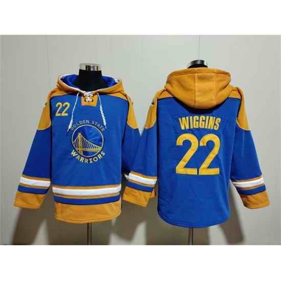 Men Golden State Warriors 22 Andrew Wiggins Blue Yellow Lace Up Pullover Hoodie