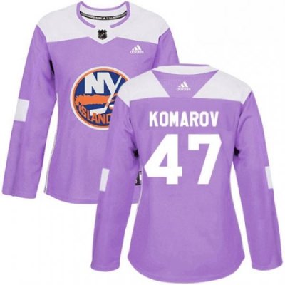 Womens Adidas New York Islanders 47 Leo Komarov Authentic Purple Fights Cancer Practice NHL Jersey