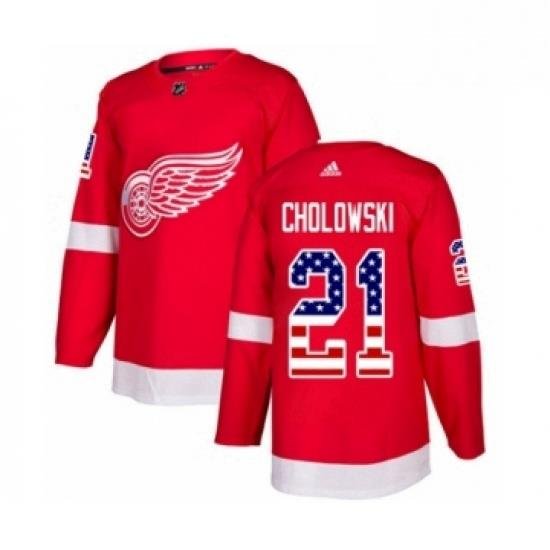 Mens Adidas Detroit Red Wings 21 Dennis Cholowski Premier Red Home NHL Jersey