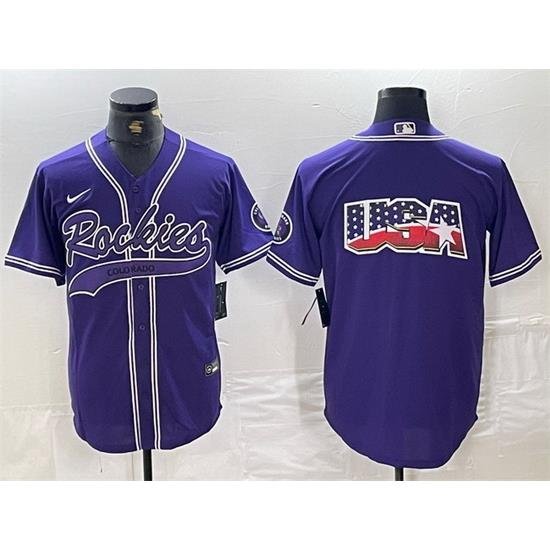 Men Colorado Rockies Purple Team Big Logo Cool Base Stitched Baseball JerseyS