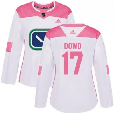 Womens Adidas Vancouver Canucks 17 Nic Dowd Authentic White Pink Fashion NHL Jerse