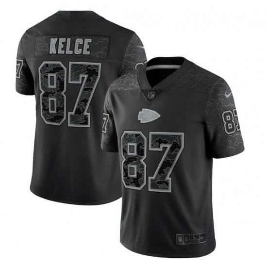 Men Kansas City Chiefs 87 Travis Kelce Black Reflective Limited Stitched Football Jersey