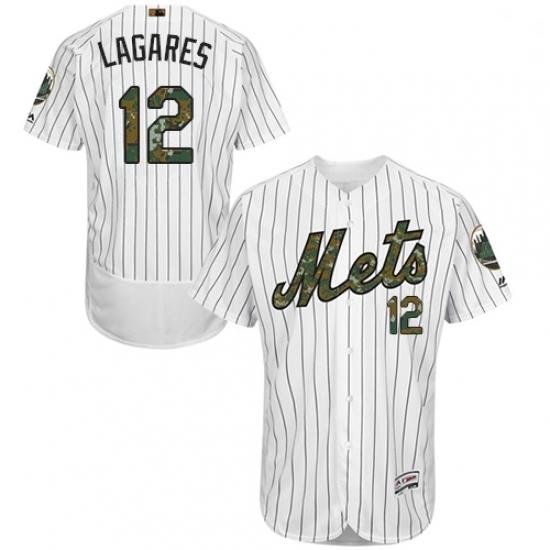 Mens Majestic New York Mets 12 Juan Lagares Authentic White 2016 Memorial Day Fashion Flex Base MLB Jersey