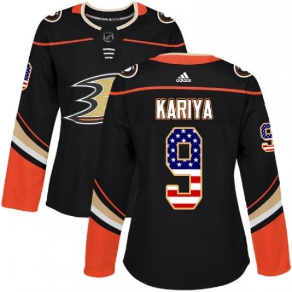 Womens Adidas Anaheim Ducks 9 Paul Kariya Authentic Black USA Flag Fashion NHL Jersey