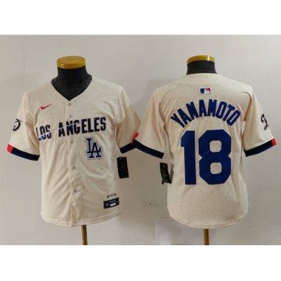 Youth Los Angeles Dodgers 18 Yoshinobu Yamamoto Cream Stitched Baseball Jersey 2