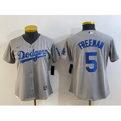 Women Los Angeles Dodgers 5 Freddie Freeman Grey Stitched Jersey