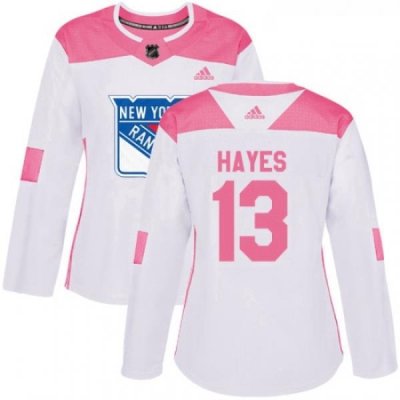 Womens Adidas New York Rangers 13 Kevin Hayes Authentic WhitePink Fashion NHL Jersey