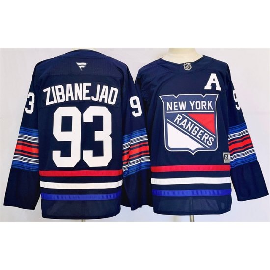 Men New York Rangers 93 Mika Zibanejad Navy 2024 25 Stitched Jersey