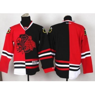 Chicago Blackhawks Blank Red Skull Logo Fashion Black Red Split NHL Jerseys